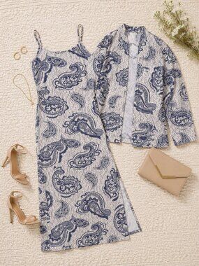 1.STATE Twilight Blue Paisley Bomber Jacket Size L NWT